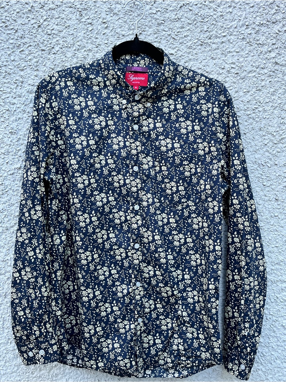 Teen boys Supreme Navy button down Shirt with Cream Floral Print